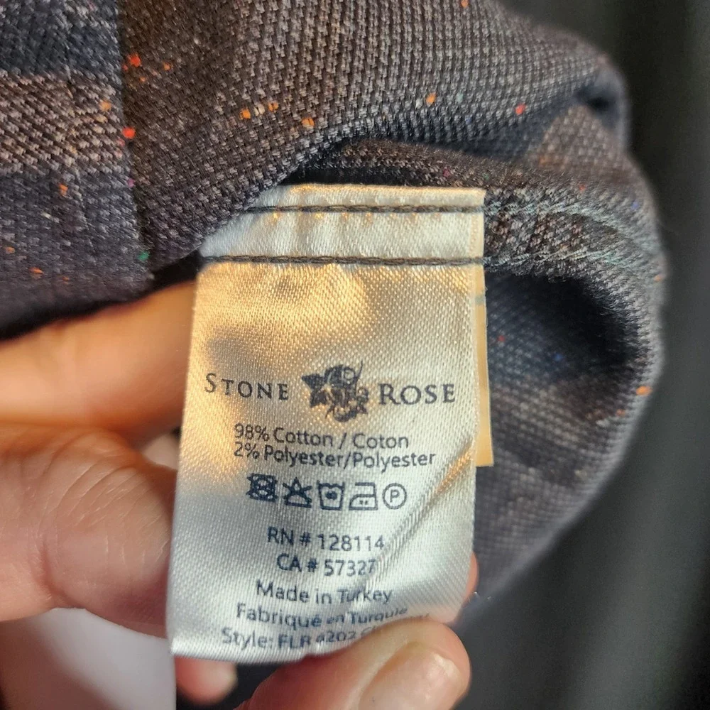STONE ROSE Mens Button Down Shirt Textured Speckled Dark Gray Long Sleeve Size S